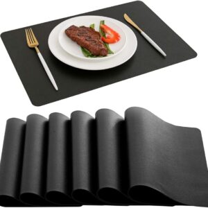 DOLOPL Placemats Set of 6, Black Waterproof Faux Leather Heat Resistant Mats for Kitchen Dining Room Table Decorations, Anti Slip Dining Table Place Mats for Indoor & Outdoor Use