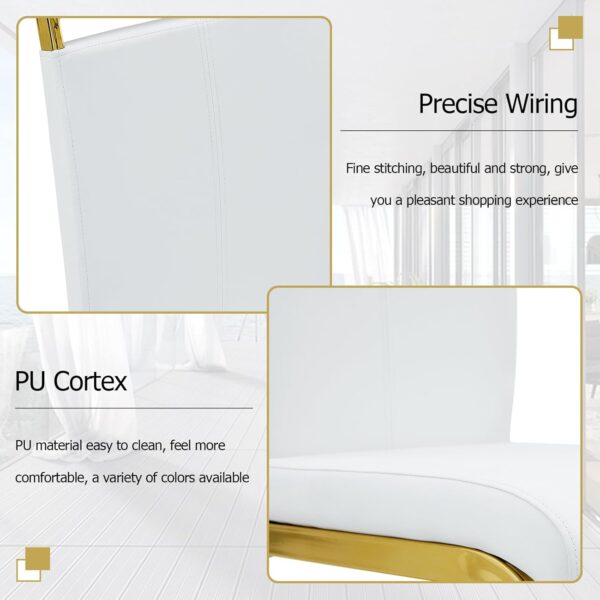 Ebullient Glass Dining Table Set for 4,5 Piece Dining Table and Chairs Set，Modern Kitchen Dining Room Table with 4 White PU Leather Dining Chairs,0.31” Tempered Glass Table Top with Gold Metal Legs - Image 7
