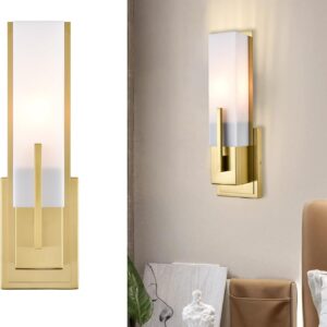 CLAXY Modern Bathroom Light Fixture Gold Wall Sconce with Rectangle Frosted Acrylic Shade for Bedroom Bathroom Hallway