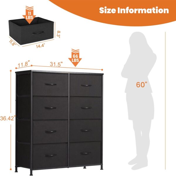 Sweetcrispy Dresser, Dresser for Bedroom Drawer Organizer Storage Drawers, Fabric Storage Tower with 8 Drawers, Chest of Drawers with Steel Frame, Wood Top for Nursery, Living Room, Closet - Image 7