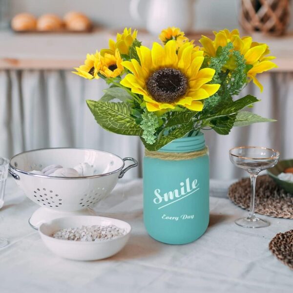 ART Mason Jar Decor Fake Flower Sunflowers Centerpieces for Dining Room Table Decorations for Living Room Rustic Farmhouse Decor Coffee Table Decor, Teal Blue#01 - Image 5
