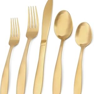 Matte Gold Silverware Set, Bysta 20-Piece Stainless Steel Flatware Set, Kitchen Utensil Set Service for 4, Tableware Cutlery Set for Home and Restaurant, Satin Finish, Dishwasher Safe