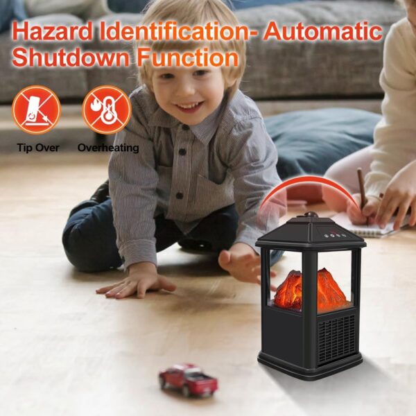 Portable Small Electric Fireplace Heater 3-Color Flame 900W Freestanding Space Heater Mini Electric Stove Heater with 4 Sided 59-90℉ Thermostat 12h-Timer Remote Control Overheat&Tip-Over Protection - Image 6