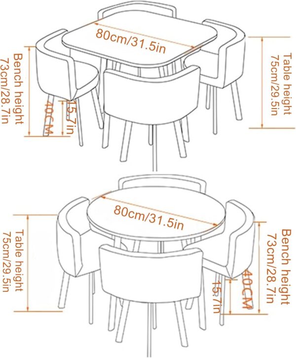 Square/Round Kitchen Dining Table Set with Chairs, Modern Wooden Office Conference Room Table Set for 4, Reception Table Chair Space-Saving Living Room Leisure Furniture(31.5in(80cm), Purple) - Image 7