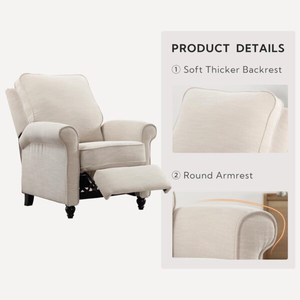 ANJ Push Back Recliner Chair, Textured Fabric Overstuffed Wingback Recliner, Adjustable Pushback Chair with Padded Seat and Back, Single Reclining Sofa for Living Room, Bedroom(Beige) - Image 6