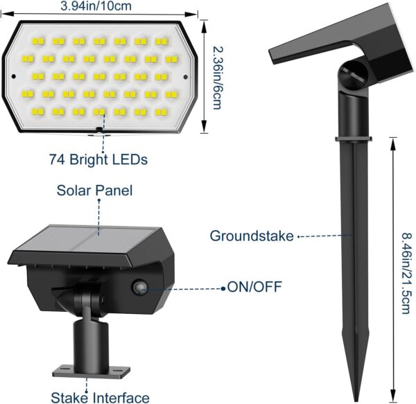 Solar Spot Lights Outdoor, [4 Pack/74 LED/3 Colors] 2-in-1 Solar Landscape Spotlights, IP65 Waterproof Auto On/Off Solar Powered Security Lights for Yard Garden Pathway Walkway - Image 6
