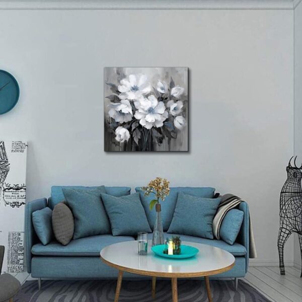 AnZhongArt Bathroom Wall Art,Flower Wall Art,Canvas Wall Art,Small wall Art Gray and White and Blue Flower Wall Art-Floral Canvas Wall Art, Bedroom Office Flower Wall Art Decoration,12x12 inches - Image 3