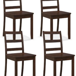 Giantex Wood Dining Chairs Set of 4 Walnut- Wooden Armless Kitchen Chairs with Solid Rubber Wood Legs, Non-Slip Foot Pads, Max Load 400 Lbs, Farmhouse Style High Ladder Back Dining Room Chairs