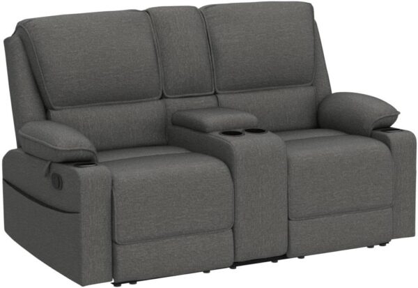 KIGOTY Reclining Sofa, 2 Seater Manual Recliner Sofa with Cup Holders, Manual Reclining Loveseat Home Theater Seating Sofa Couch Sets for Living Room, Dark Gray - Image 4