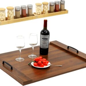 Noodle Board Stove Cover, 32.3x25 Inch Laminate Wood Farmhouse Stove Top Cover with Handles for Counter Space, Kitchen Sink Covers for Gas Stove, Electric Stove & Glass Top Stove (Walnut)
