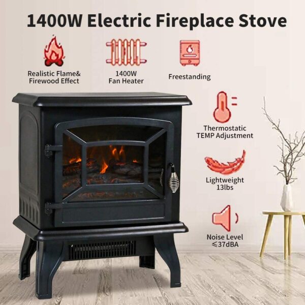 Electric Fireplace Heater, 20" Indoor Fireplace Stove with Thermostat & Realistic Flame Effect, 1500W Freestanding Portable Space Heater, Overheat Auto Shut Off Safety Function, CSA Certified - Image 5