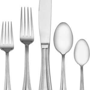 Mikasa, Regent Bead Flatware Service for 12, 65 Piece Set, 18/10 Stainless Steel, Silverware Set with Serving Utensils