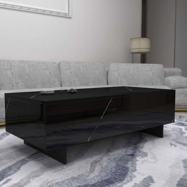 COSVALVE Marble Rectangle Coffee Tables for Living Room,Black Modern Side Table,Contemporary High Gloss Elegant Center Table for Waiting Area,41.3" Lx19.7 Wx13.8 H,Black - Image 4