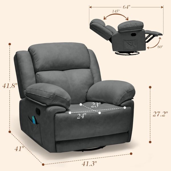 Jocisland Oversized Swivel Rocker Recliner Chair for Adults, Comfortable Nursery Rocking Chairs for Living Room Bedroom, 360° Swivel Single Sofa, Storage Pockets (Dark Gray) - Image 2