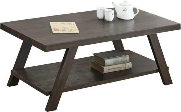 Roundhill Furniture Athens Contemporary Wood Shelf Coffee Table, Weathered Espresso - Image 5
