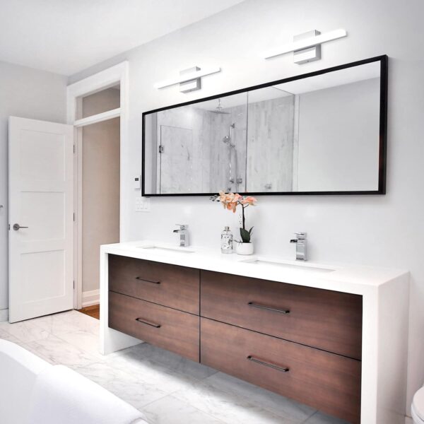 Combuh Modern Bathroom Light Fixtures Over Mirror 16 Inch IP44 9W Chrome Bathroom Vanity Light Bar for Bathroom Wall Sconce Cool White 6000K - Image 2