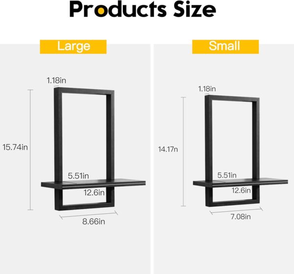 PHOENANCEE Square Floating Shelves Black,Framed Hanging Shelf for Wall Set of 2,Decorative Modern Chic Plants Decor for Living Room Bedroom Bathroom Home Office,Soild Wood,L+S - Image 3