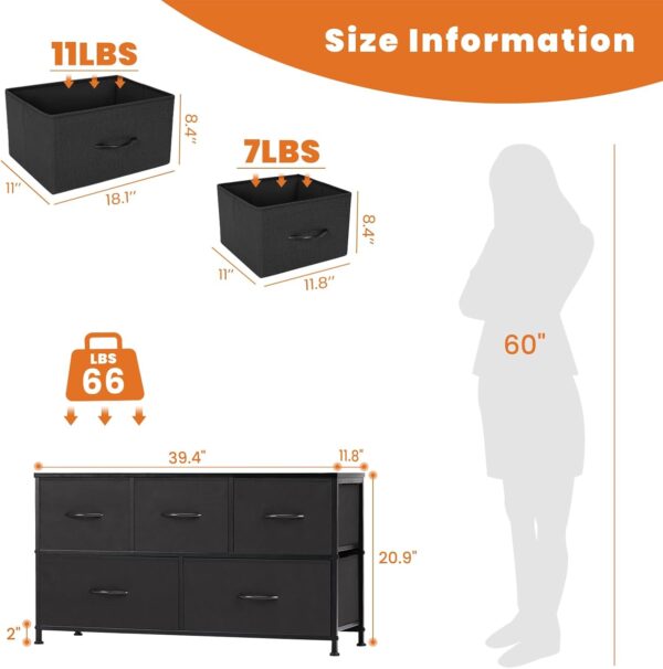 Sweetcrispy 5 Drawers Dresser for Bedroom, Kidsroom Furniture, Small Chest Tower, Storage Organizer Units for Clothing, Closet, Fabric Bins, Wood Top, Steel Frame, Lightweight, Assemble Tools Include - Image 3