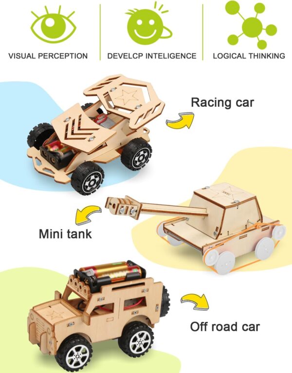 Poraxy 5 in 1 STEM Kits for Kids Age 8-10, Science Building Projects Craft for 8-12, Model Car Kits, Toys for Ages 8-13, Wooden 3D Puzzles, Birthday Gifts for 7 8 9 10 11 12 13 Year Old Boys and Girls - Image 2
