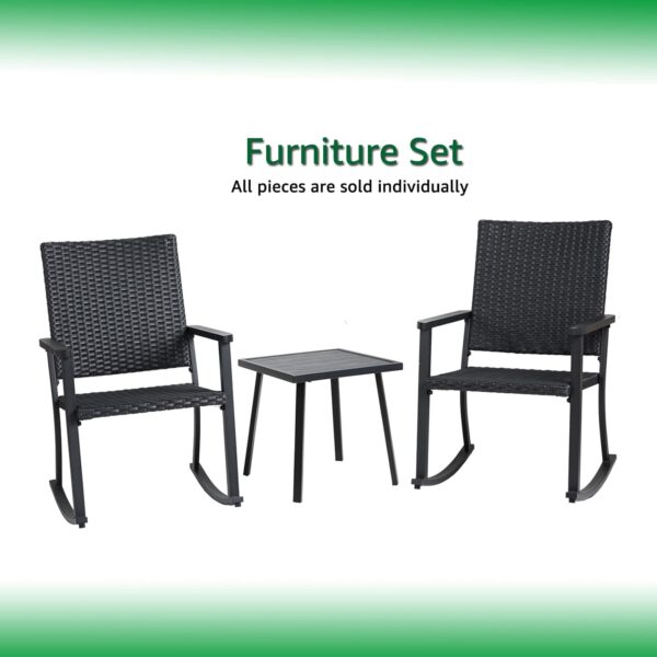 All Weather Patio Wicker Rocking Chair with Arms Steel Outdoor Rocker Furniture, Black - Image 7