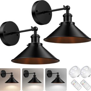 Battery Operated Wall Sconce, Swing Arm Wall Lights Battery Powered Sconces Wall Lamp Fixture Industrial Cordless Wall Lights Set of 2 with Remote Adjustable for Bedroom Farmhouse Hallway