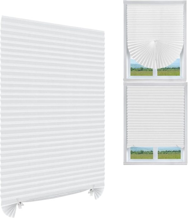 Pleated Window Blinds,Temporary Window Shades Cordless Light Filtering Pleated Paper Shades Room Darkening Blinds for Home Bedroom Office Window - 24 Inch x 59 Inch (Fits Windows 15 in-24 in)