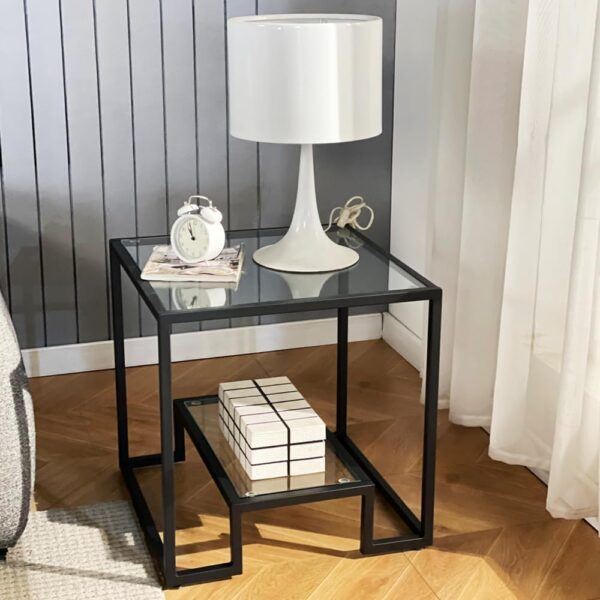 Black Metal Glass Coffee Table - Simple Center Coffee Table for Living Room Home, Metal Frame Coffee Table with 2 Shelves,Modern Table for Bedroom, Dinning Room,Office Decor - Image 3