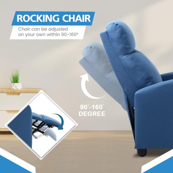 Recliner Chair for Adults, Living Room Chairs, Reading Chair with Fabric Padded Seat Backrest, Modern Reclining Easy Lounge, Bedroom Chair, Recliner Chair for Bedroom (Blue) - Image 6