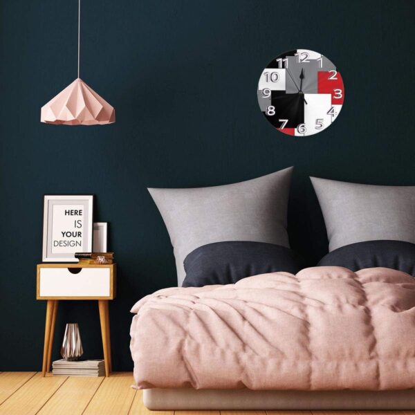 Geometric Decorative Wall Clock with Roman Numeral Hands White,Grey,Black and Red Irregular, Round Durable Lightweight Waterproof for Living Room Classroom Patio Bedroom - Image 5