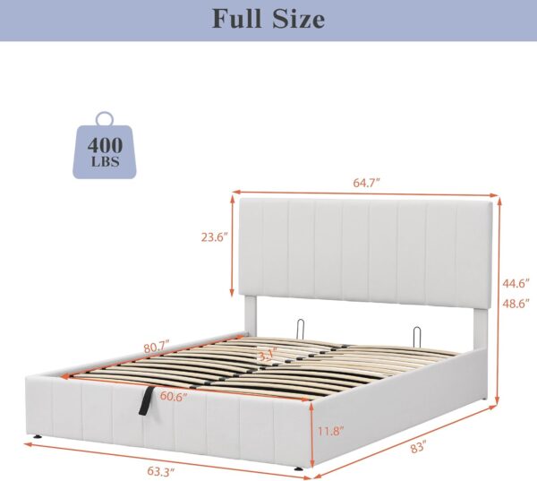 Merax Upholstered Gas Lift Up Storage Platform Bed : Queen Size Bed with Tufted Headboard Wooden Slat Support and Under Bed Storage,White - Image 2