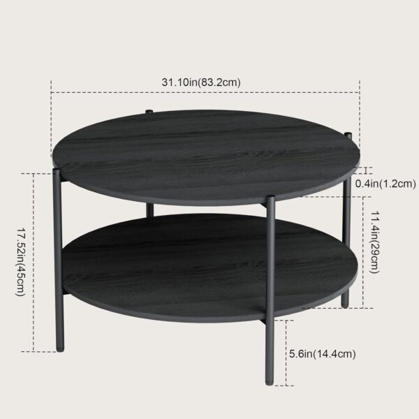 Round Coffee Table for Living Room, 31" Circle Coffee Table with Open Storage Shelf, 2-Tier Farmhouse Round Wood Center Table for Bedroom, Home Office(Wood Grey) - Image 2