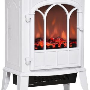 HOMCOM 22" Electric Fireplace Stove, Freestanding Fire Place Heater with Realistic Logs and LED Flame, Adjustable Temperature, Overheat Protection, 750W/1500W, White