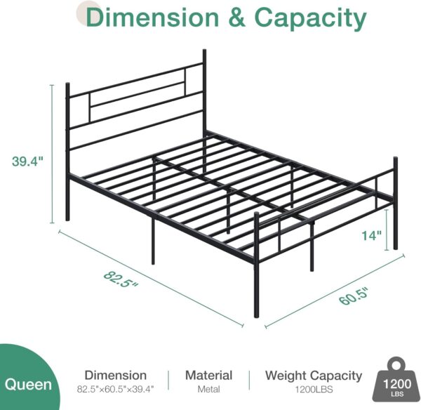 Novilla Queen Size Bed Frame with Headboard and Footboard, 14 Inch Metal Platform Bed Frame, Under Bed Storage, Strong Metal Slats Support, Mattress Foundation No Box Spring Needed - Image 2