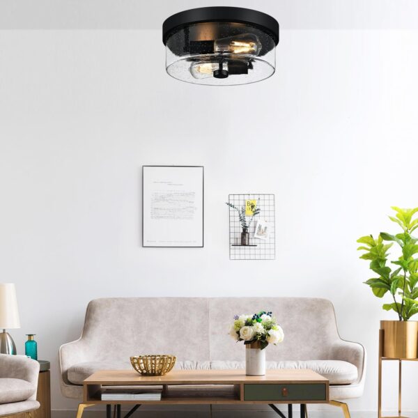 Black Flush Mount Ceiling Light Fixtures, 2-Light Ceiling Mount for Farmhouse with Seeded Glass Lampshade, Industrial Flush Mount Light Fixture Farmhouse for Hallway, Kitchen, Entryway and Foyer - Image 6
