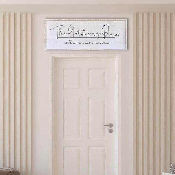 The Gathering Place Wall Decor Sign 40"x15" Large Family Dining Room Vintage Wooden Framed Country Farmhouse Simple And Rustic Hanging For Kitchen Home Wall Art Decoration (White) - Image 7