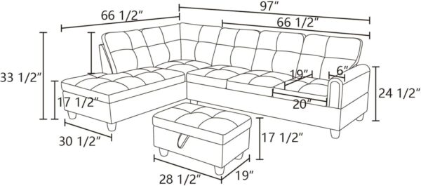 100" Oversized Convertible Sectional Couch, 4 Seat Comfy Sofa Set with Storage Ottoman for Living Room, L-Shaped Modern Modular Fabric Corner Sofa&Couch - Image 2