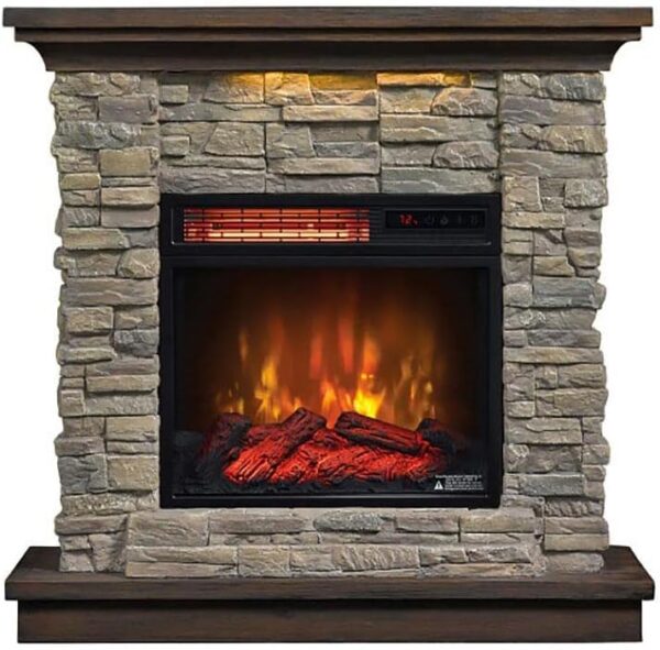 duraflame® Wall Mantel Electric Fireplace with Remote Control, Smoky Gray Stone - Image 3