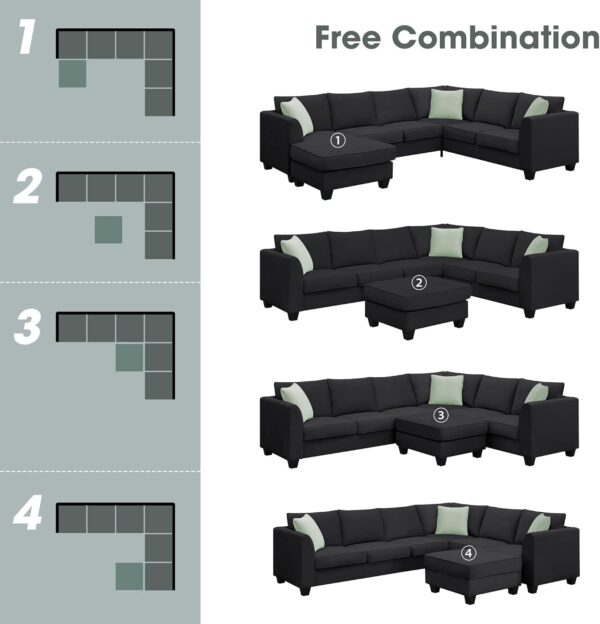 Merax Modern Large U-Shape Sectional Sofa, 7 Seat Fabric Sectional Sofa Set with Movable Ottoman, L Shape Sectional Sofa Corner Couch with 3 Pillows for Living Room Apartment,Office - Image 3