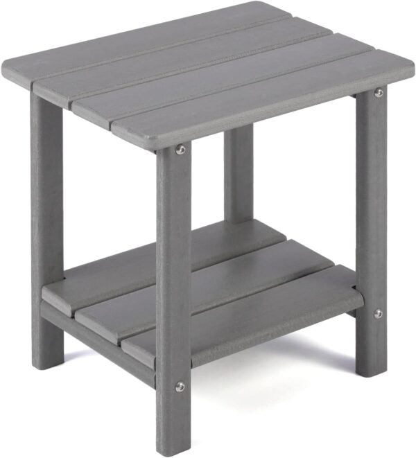 Adirondack Outdoor Side Table, 2-Tier Sturdy Patio End Table Weather Resistant, 16.5" Solid Side Table for Patio, Pool, Porch (Grey)