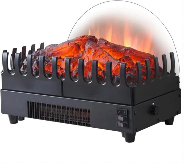 PuraFlame Electric Fireplace Log Heater, 16" Fireplace Inserts with Realistic Ember Bed, Thermostat, 750/1500W, Black