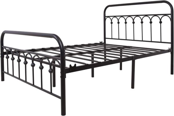 TUSEER Metal Bed Frame Full Size with Vintage Headboard and Footboard Platform Base Wrought Iron (Black) - Image 6