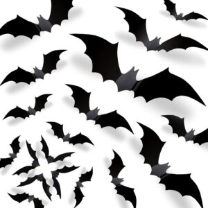 CESOF Halloween Bats Wall Decor 3D Bats Decorations - 120 Pcs 5 Sizes Matte Black PVC Reusable DIY Bat Stickers Vintage Wall Decals for Home Decor Porch Door Indoor Outdoor Party Supplies