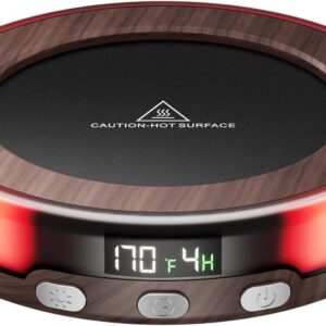 Gaiatop Mug Warmer, 30W Coffee Mug Warmer with Colorful LED Atmosphere Lights, 3 Temp Settings Coffer Warmer for Desk, 2-9Hrs Timer, Candle Warmer Beverage Heating Plate for Coffer, Tea, Milk-Wood