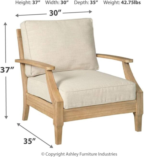 Signature Design Ashley Clare View Outdoor Eucalyptus Wood Single Cushioned Lounge Chair, Beige - Image 3
