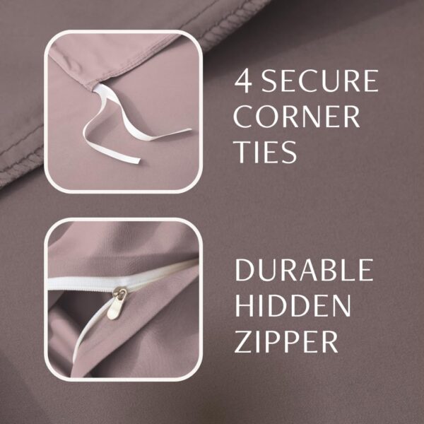 King Size Duvet Cover - 3 Piece Bedding Set (1 Duvet Cover & 2 Pillow Shams) Soft Double Brushed Comforter Cover w/Zipper Closure & Corner Ties - No Comforter (104" X 90", Berry Mocha) - Image 4