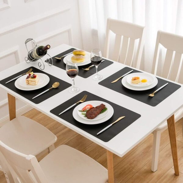 DOLOPL Placemats Set of 6, Black Waterproof Faux Leather Heat Resistant Mats for Kitchen Dining Room Table Decorations, Anti Slip Dining Table Place Mats for Indoor & Outdoor Use - Image 5