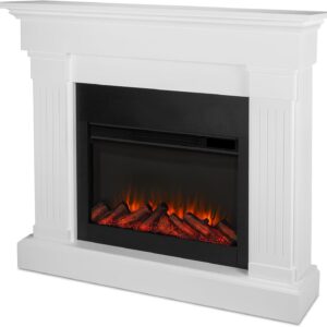 Real Flame Crawford Slim 48" Indoor Electric Fireplace with Mantel for Living Room or Bedroom, Replaceable Fireplace Insert Heater, Realistic Log and Flame Effect, Remote Control, Timer, White