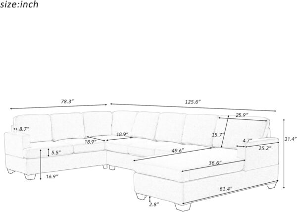 FRANSOUL 125.6" U Shaped Sectional Sofa with Chaise Modular Sectional，Oversized Modular Corner Couch for Living Room Home, Apartment, Furniture Set - Image 2