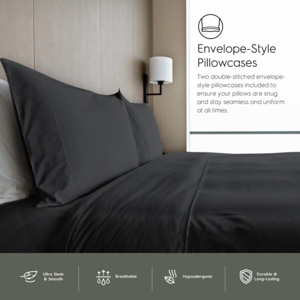 Tafts 100% Viscose derived from Bamboo Sheets King Size Bed Sheet Set, 17 Inch Deep Pockets, Luxuriously Soft, Silky, Cooling Sheets, Double Stitched, Lifetime Quality Promise (Black) - Image 5