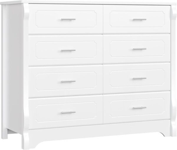 HITHOS 8 Drawer Dresser for Bedroom, White Dresser, 47" Wood Dresser & Chest of Drawers, Modern Double Storage Dresser Cabinet with Deep Drawers | Metal Handles for Living Room, Hallway, Entryway - Image 3